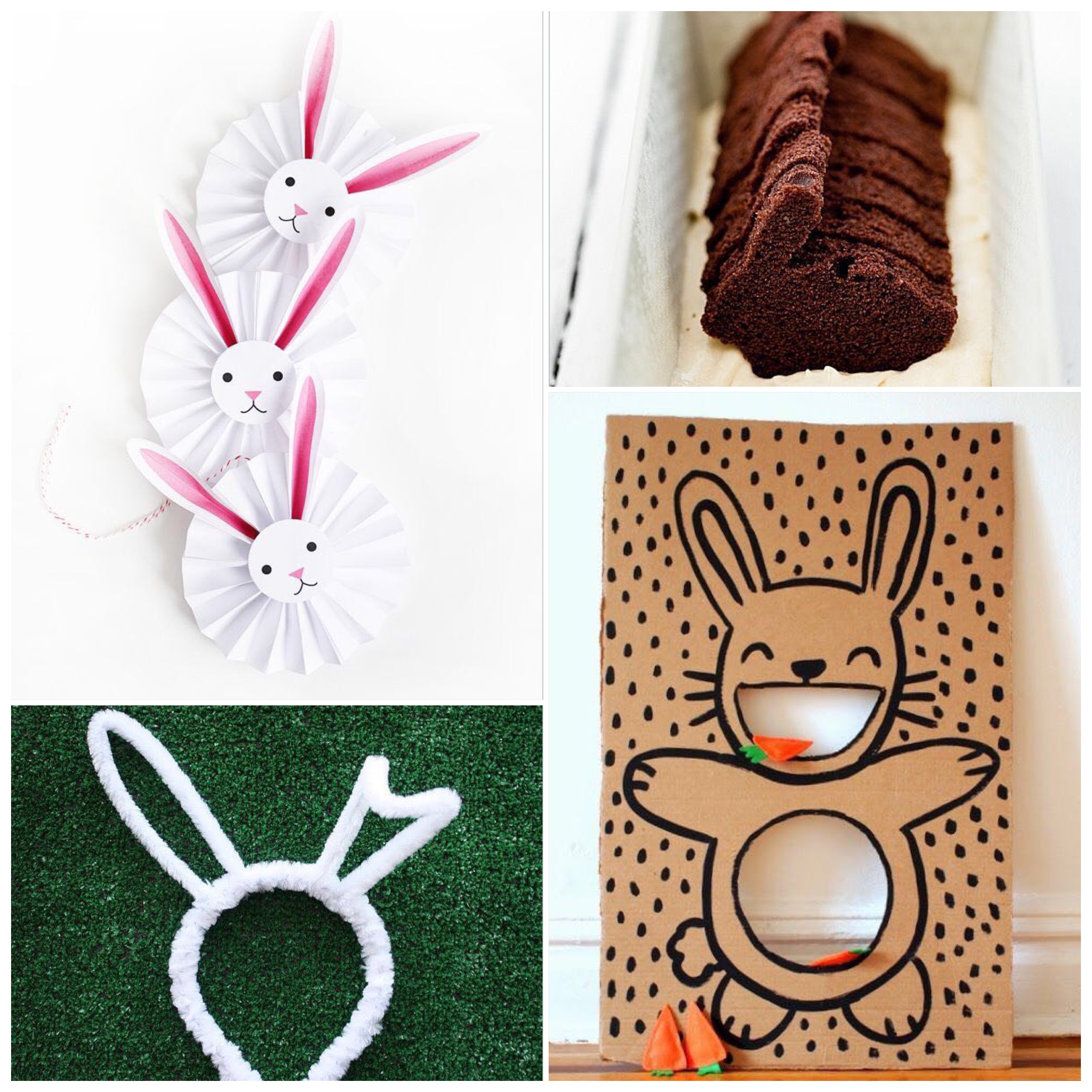 Fab Friday - Easter edition. Bunny decorations, bunny headband, bunny cake, bunny game