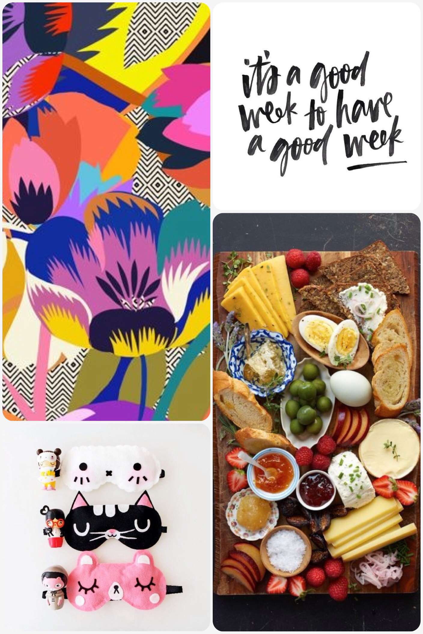 Flower pattern, it's a good week quote, breakfast board, kawaii sleeping mask