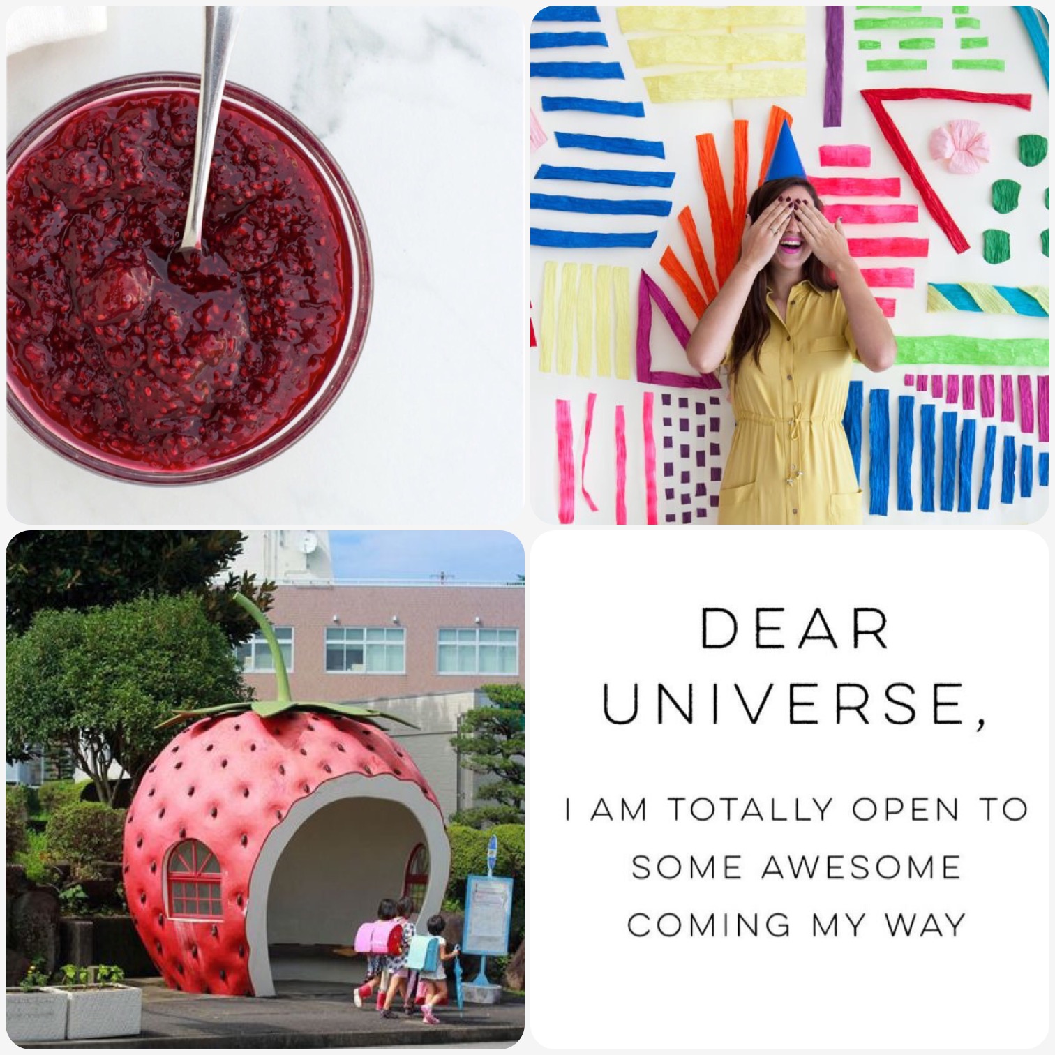 Fab Friday - Chia jam, Party backdrop, strawberry bus shelter, dear universe