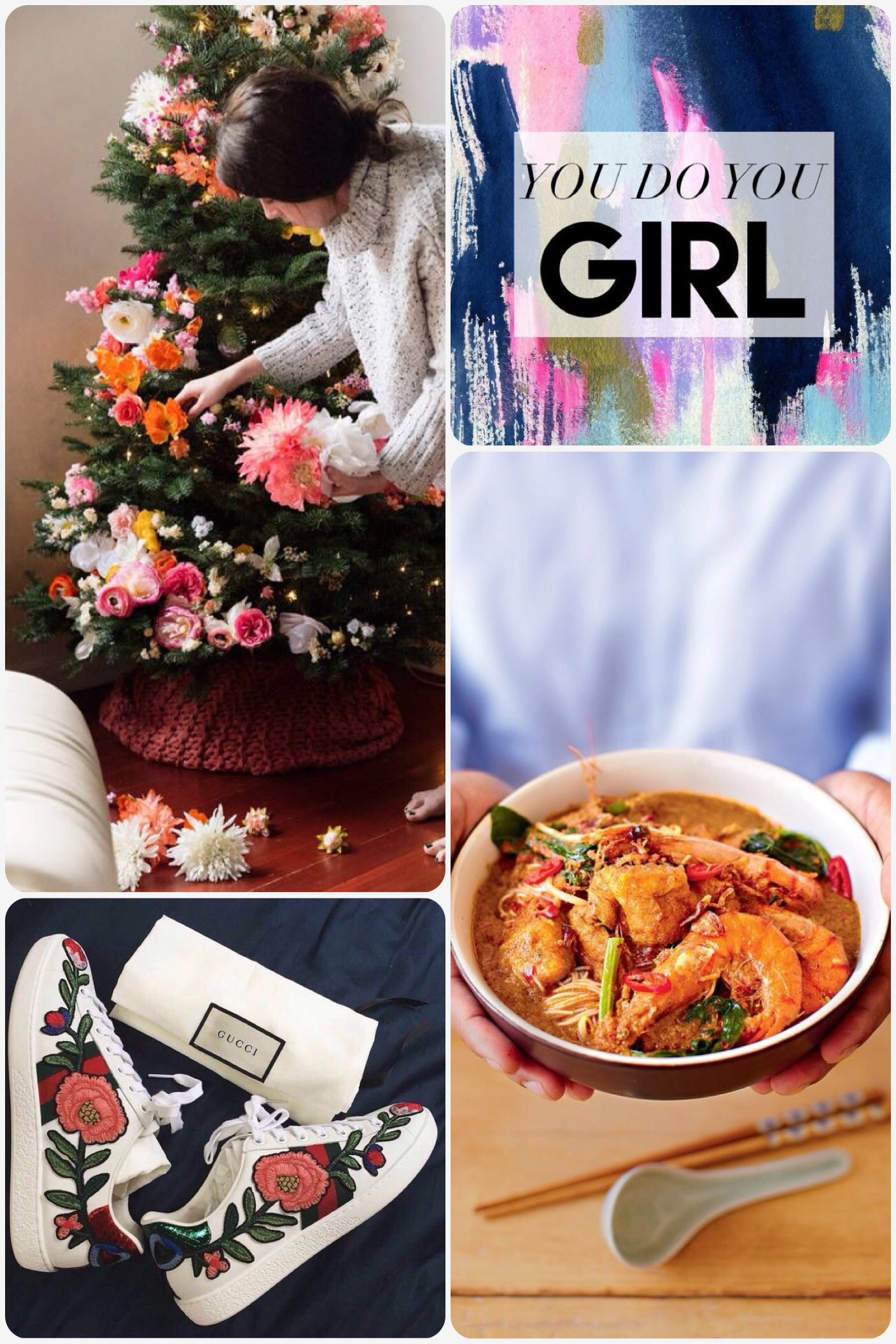 Fab Friday - floral decorated Christmas tree, you do you girl, prawn curry, floral Gucci shoes