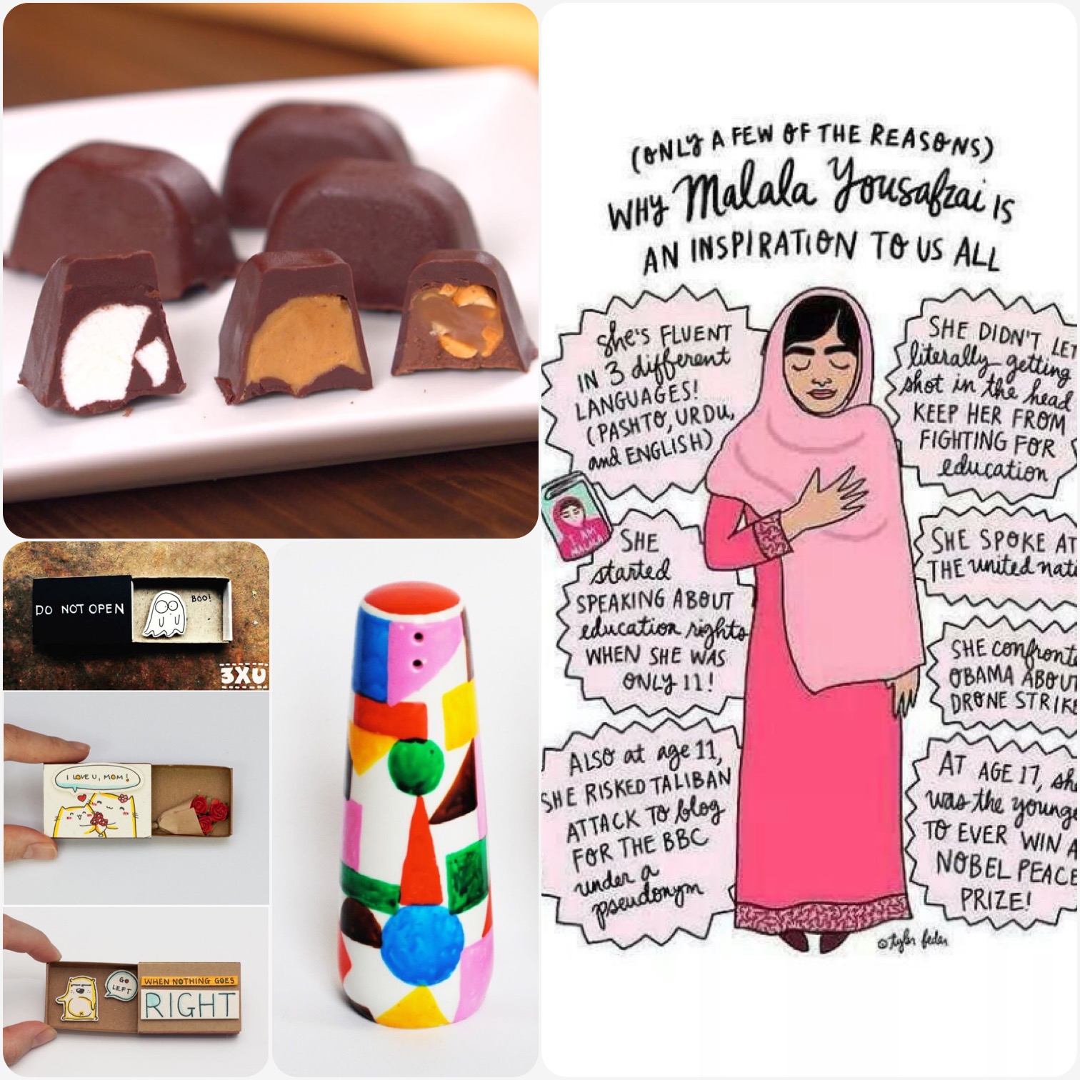 Fab Friday - Malala, Ice cube tray chocolates, matchbox cards, DIY porcelain decoration